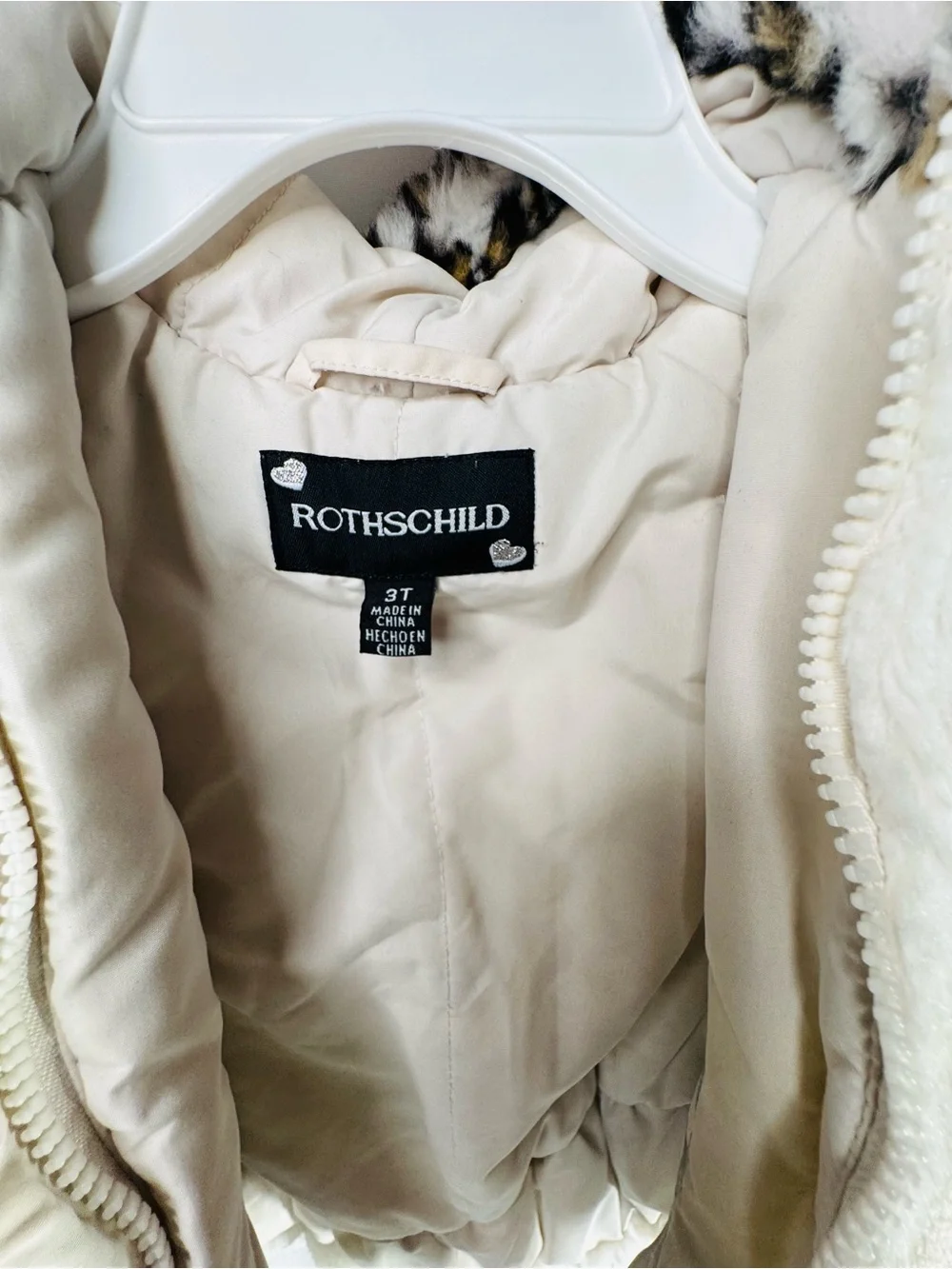 Rothschild Cream Faux Fur Jacket with Leopard Trim